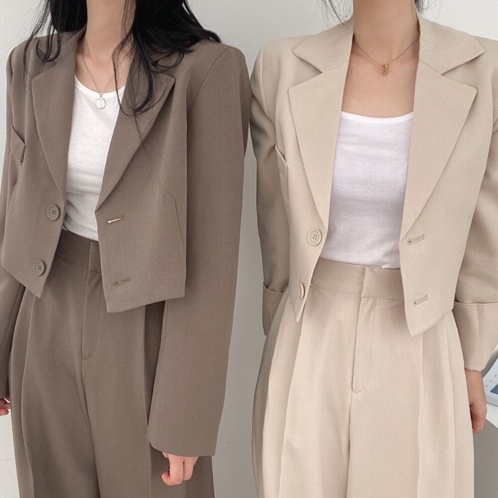 Setelan Wanita Kekinian Import Korean Style Celana Kulot Highwaist Loose/Blazer Crop Jaket Lengan Panjang/Pakaian Wanita Terbaru/One Set Wanita