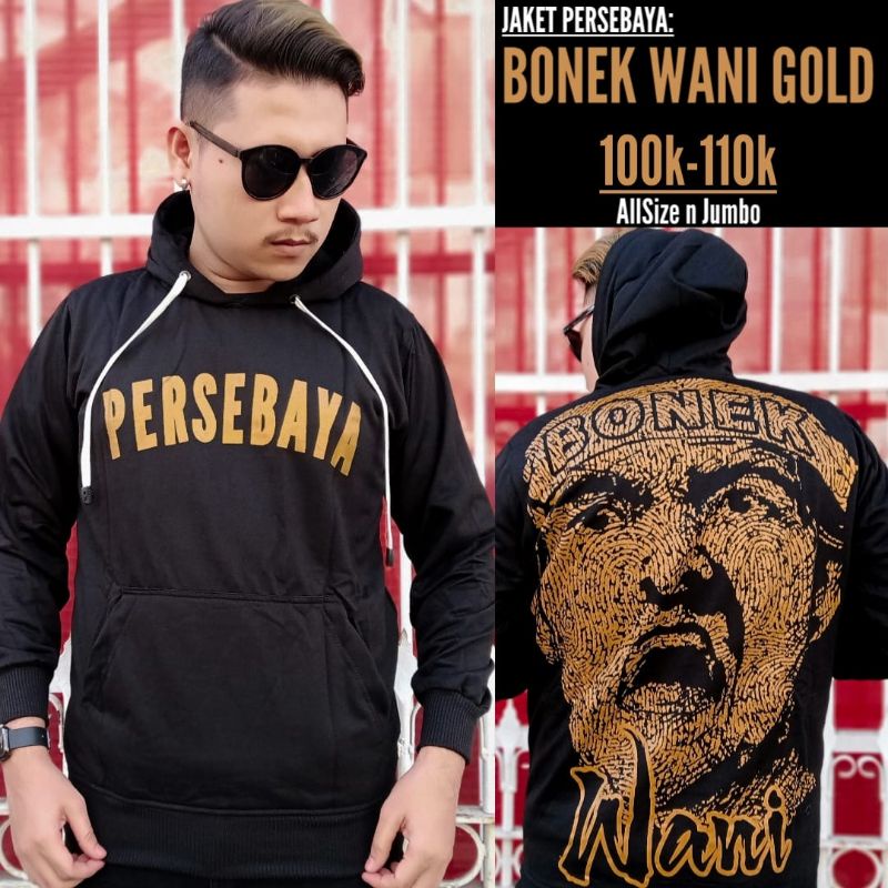 (BONEK) JAKET HOODIE BONEK WANI GOLD TERMURAH-JAKET HOODIE PERSEBAYA