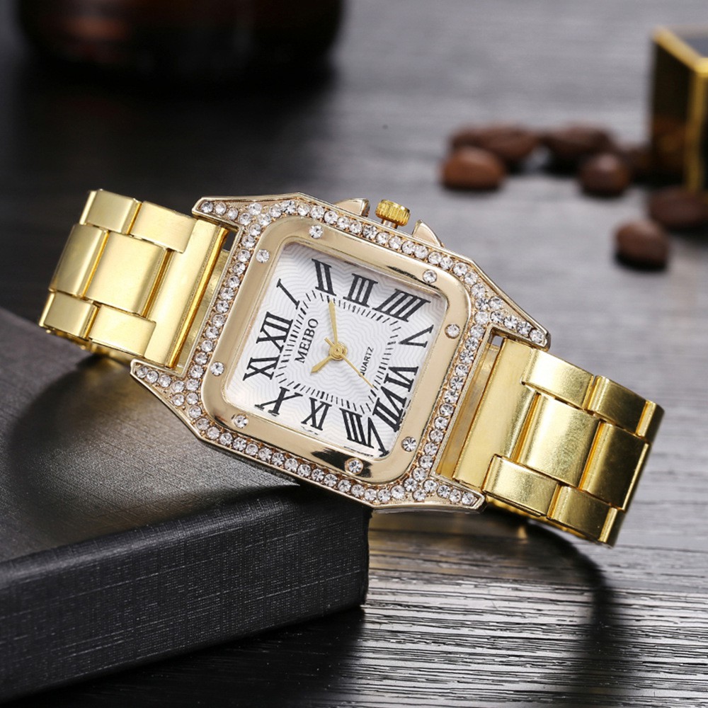 Watchyou Jam Tangan Wanita A0101 Fashion Roman Numerals Square Diamond Steel Band Women's Watches