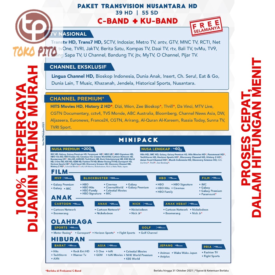 Voucher Paket Isi Ulang Transvision Tanaka Nusantara HD MINIPACK SUPER MURAH DAN LENGKAP