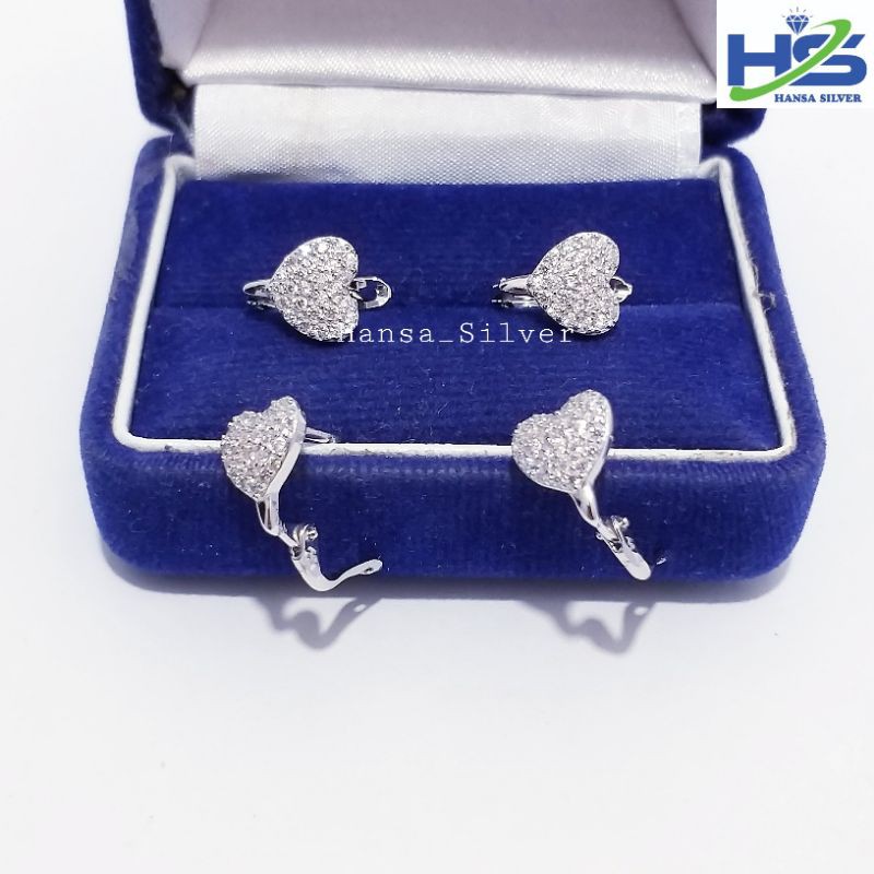 Anting Perak Asli Silver 925 Lapis Emas Putih Model Jepit Love - Anting Wanita Anti Karat