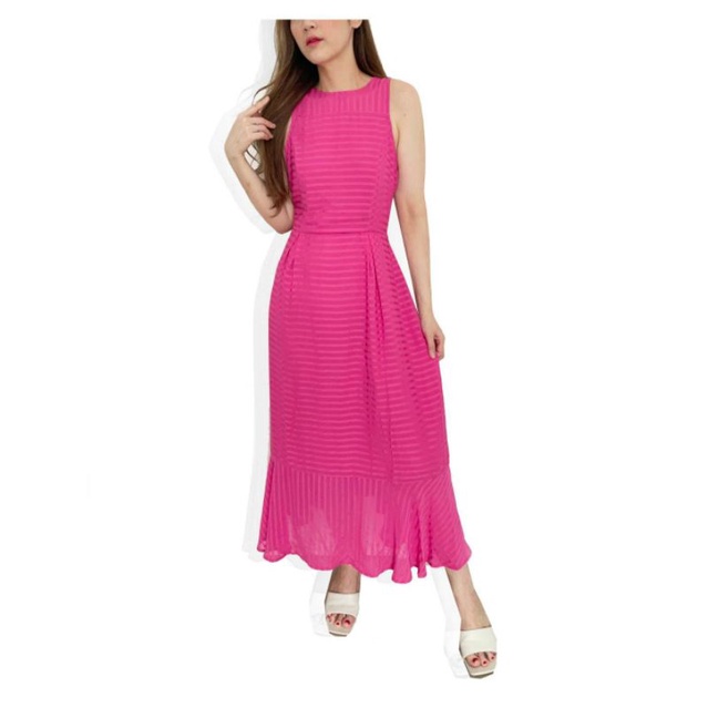 A new day pink&amp;yellow sleeveless flowy maxi dress