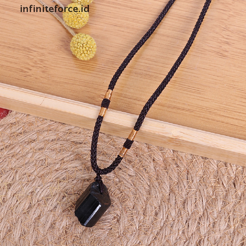 Kalung Liontin Batu Kristal Tourmaline Warna Hitam