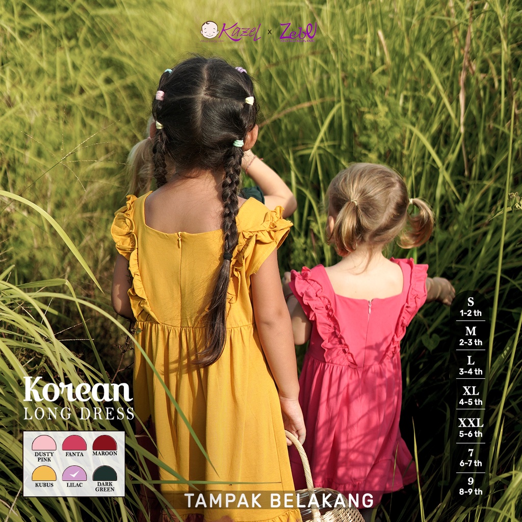 Kazel Korean Long Dress Anak Perempuan 1 - 8 Tahun