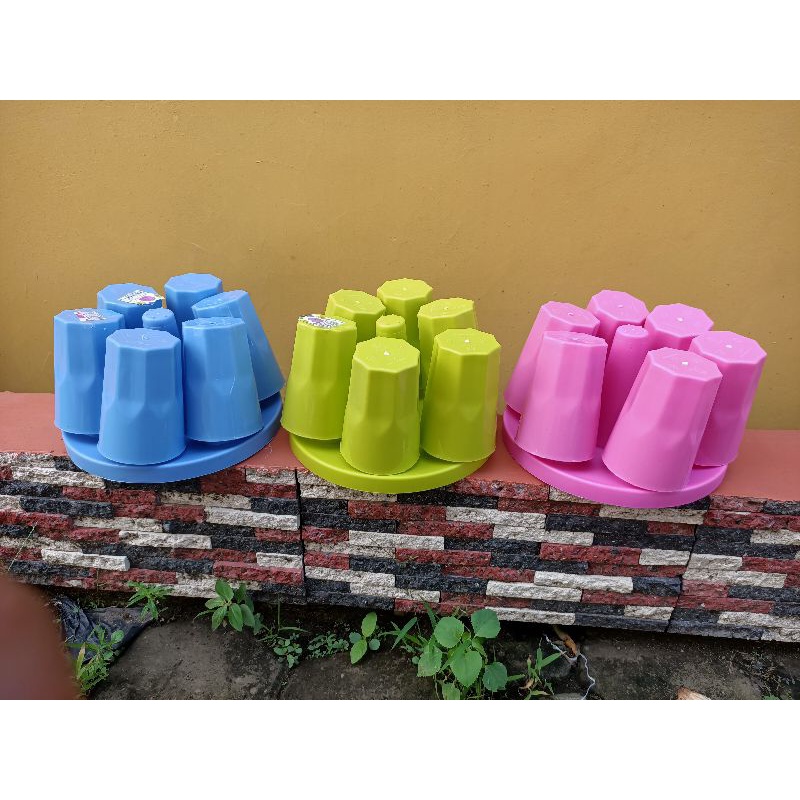 cangkir gelas set plastik + holder stand sunlife