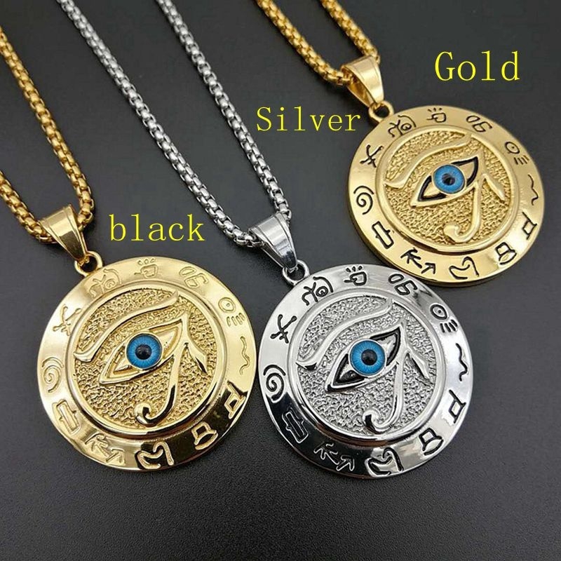 Ancient Egypt Horus Eye Amulet Gold Stainless Steel Pendant Necklace Jewelry