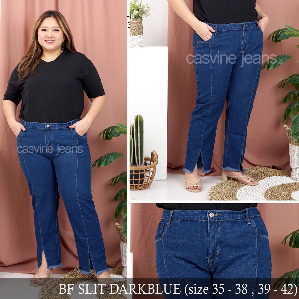 BOYFRIEND SLIT SUPER JUMBO BF JEANS SLIT 35-38 39-42 MOM JEANS