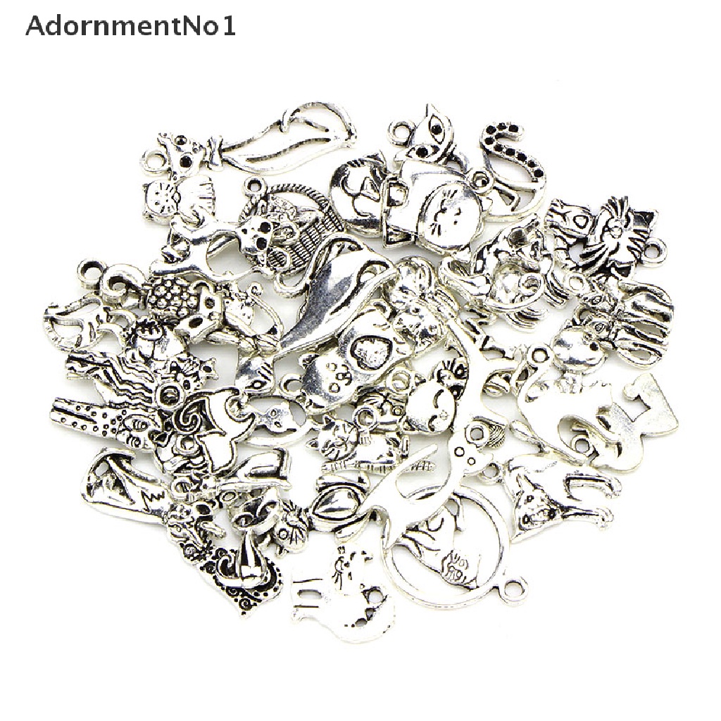 (AdornmentNo1) 42pcs / lot Liontin Bentuk Kucing Warna Silver Gaya Vintage Untuk DIY Perhiasan