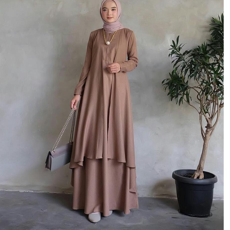 ホ Gamis Rempel Moscrepe  Fashion Wanita Muslim Elegan Kekinian Baju Gamis Jubah Casual Gamis Pesta K