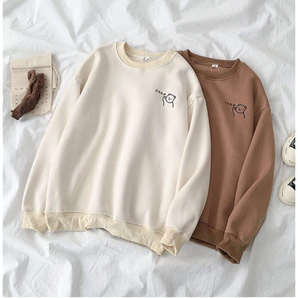 GZB Fashion Baju Sweater Wanita Kekinian /Sweater Kanji Bear/ Baju Luaran Wanita / Outer Cewek /Ootd