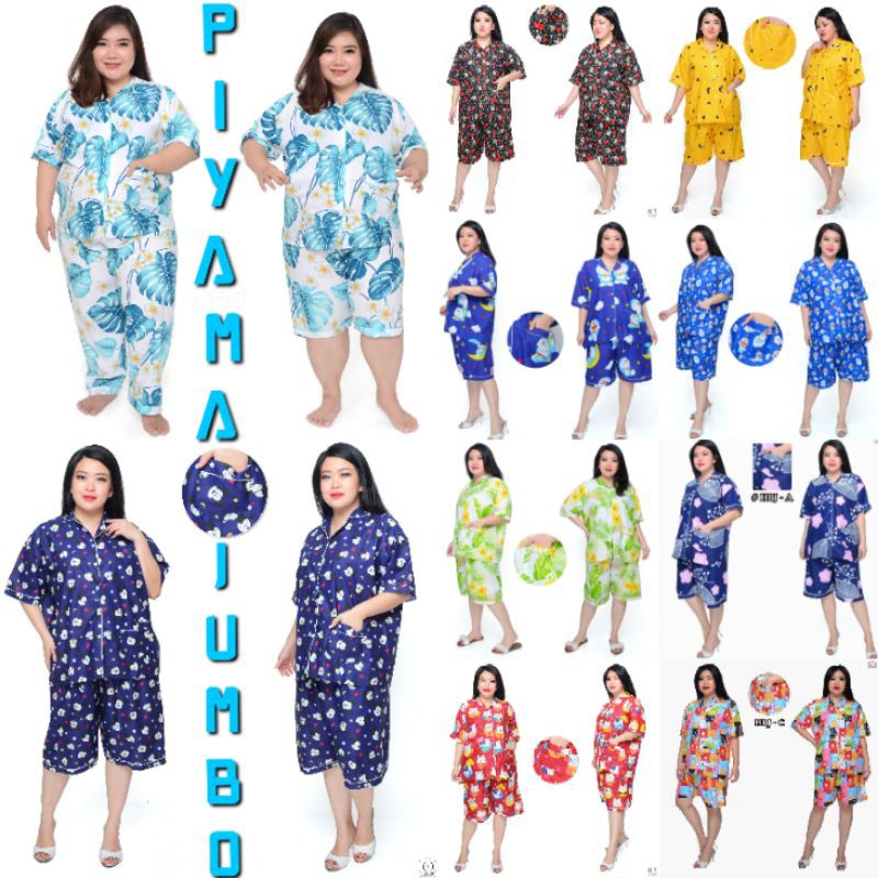 BAJU TIDUR JUMBO CELANA  PANJANG KARAKTER MOTIF PEREMPUAN DEWASA SET PIYAMA LENGAN PENDEK BIG SIZE