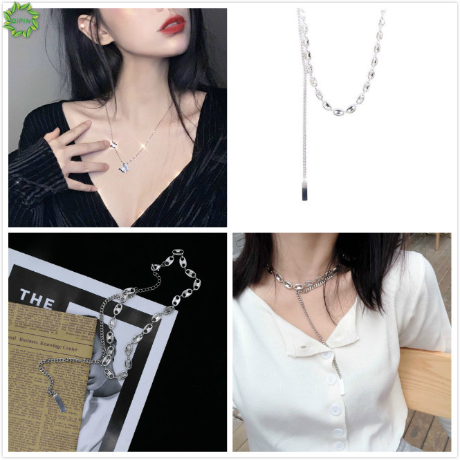 Kalung Choker Rantai Klavikula Model Rumbai Panjang Warna Silver Gaya Korea Untuk Pesta