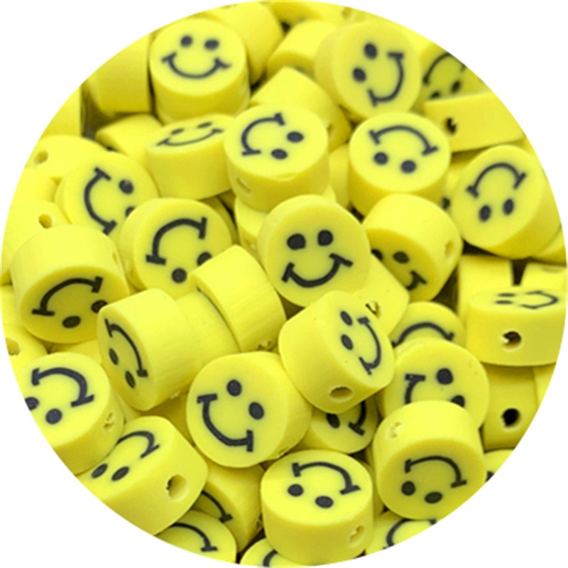 20pcs / Lot Manik-Manik Bulat Motif Smiley Bahan Polymer Clay 10mm Untuk Membuat Perhiasan Handmade DIY