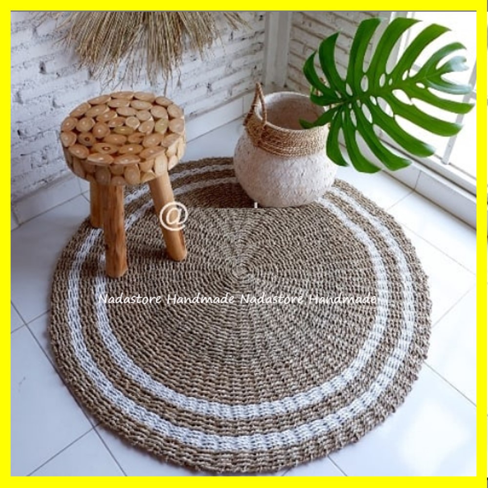 RUG SEAGRASS 100 CM NATURAL LIS PUTIH