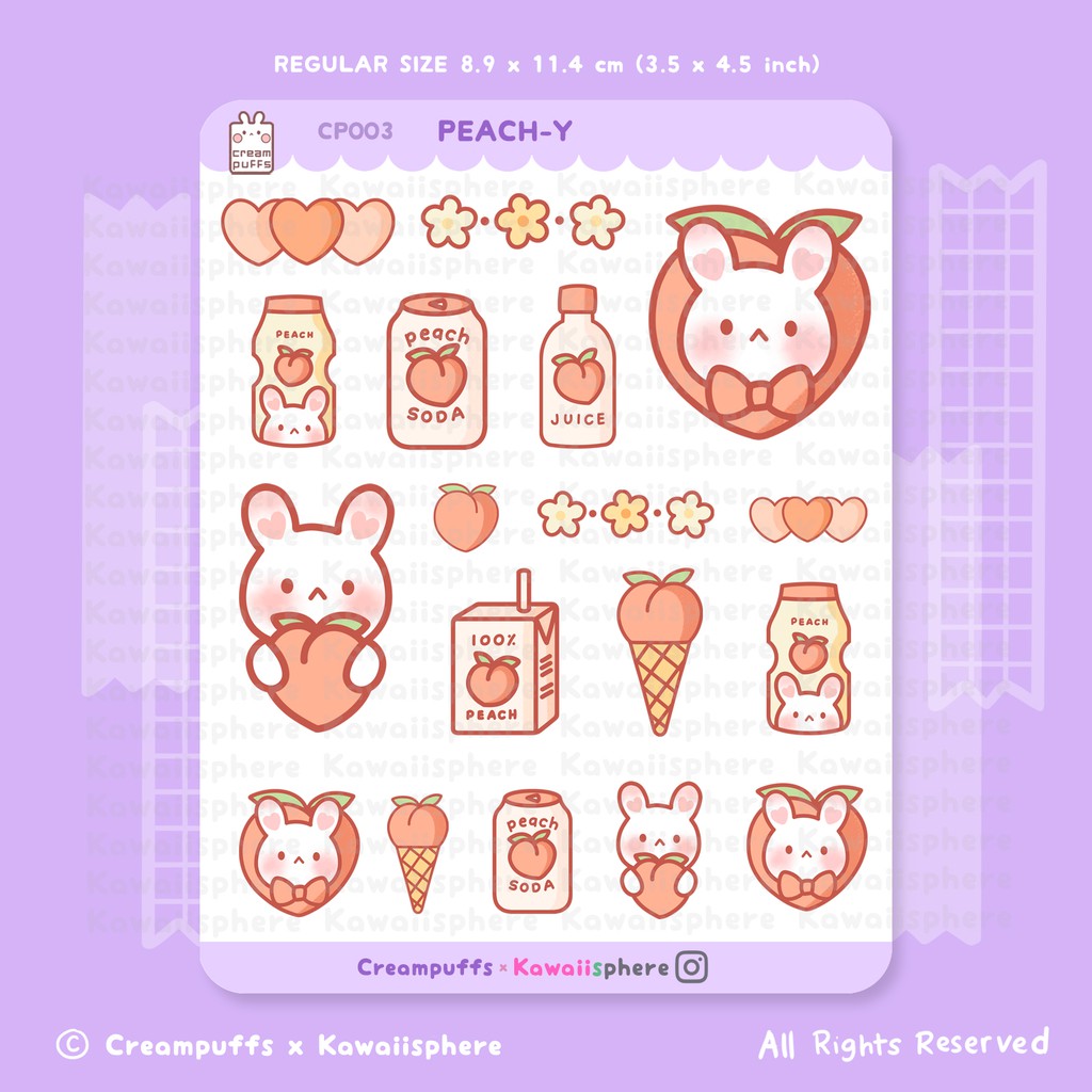 

Peach-y | Kawaii Planner Sticker | Creampuffs x Kawaiisphere | Stiker Jurnal Tema Jepang