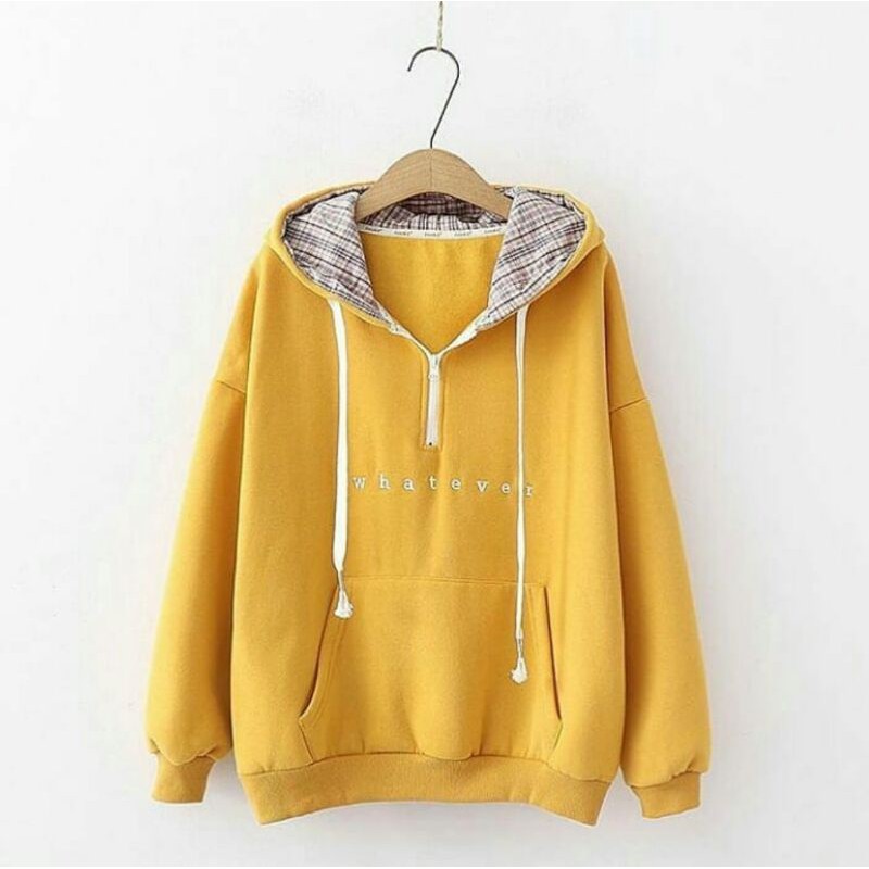 WHATEVER - Sweater Hoodie Wanita Korean Jaket  Keren Ada Saku Depan nya-2