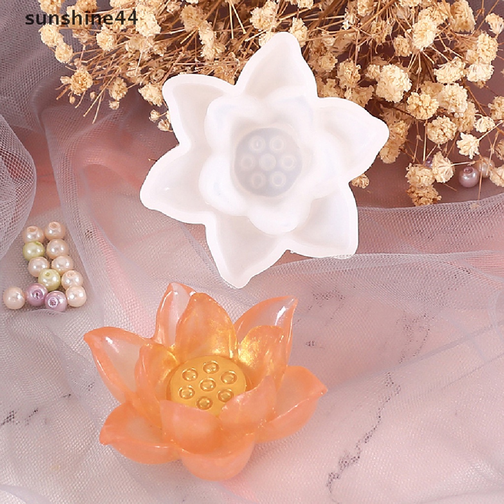 Sunshine Cetakan Silikon Bentuk Lotus 3D Untuk Membuat Lilin / Clay / Epoxy Resin DIY