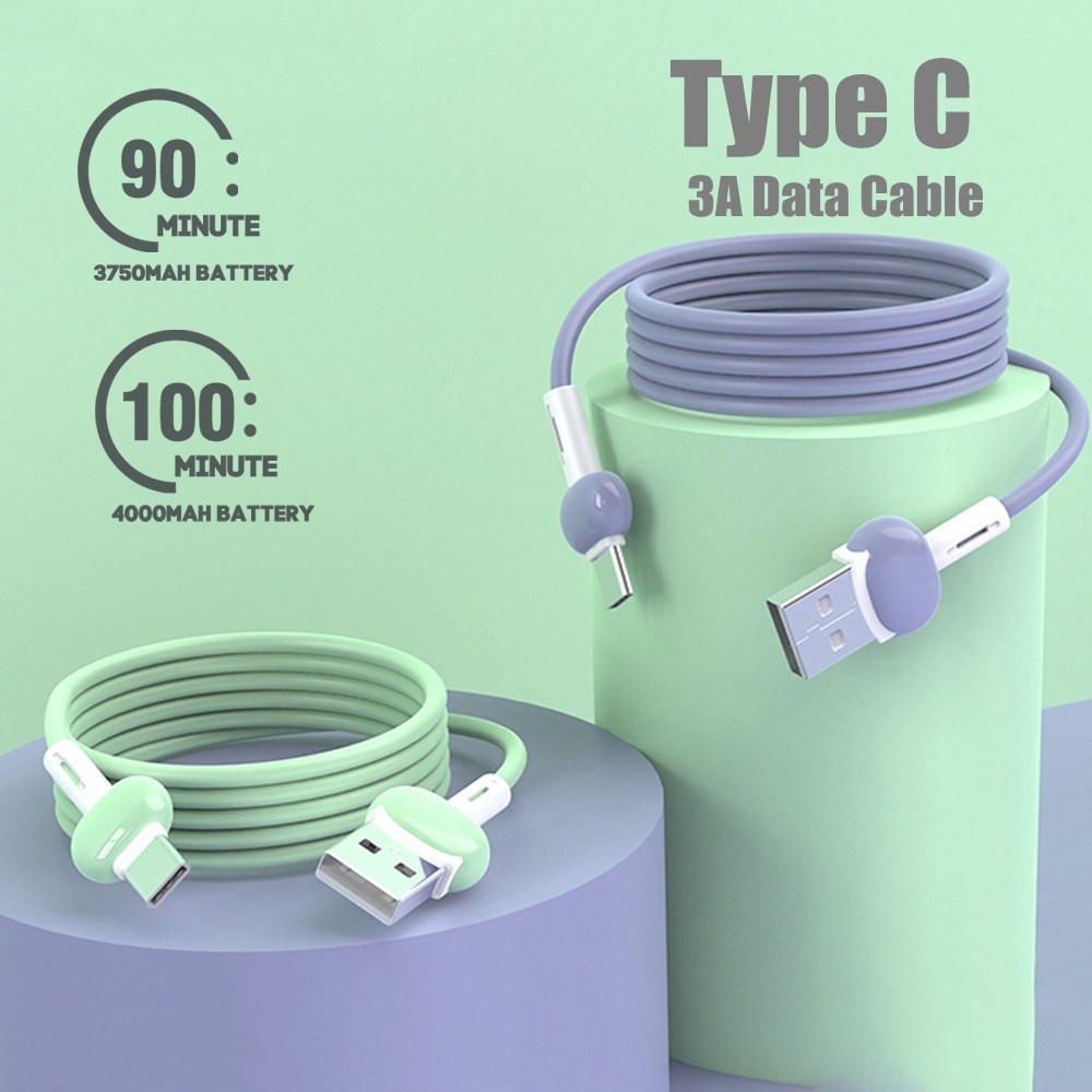 1pc Kabel Data / Fast Charging Tipe C 3A Bahan Silikon Untuk Smartphone Universal