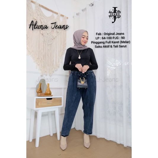 celana kulot jeans wash pinggang karet denim premium