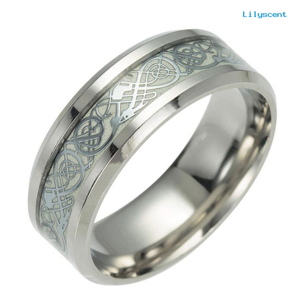 Ls Cincin Desain Naga Luminous Bahan Stainless Steel Gaya Vintage Klasik Untuk Pria / Wanita