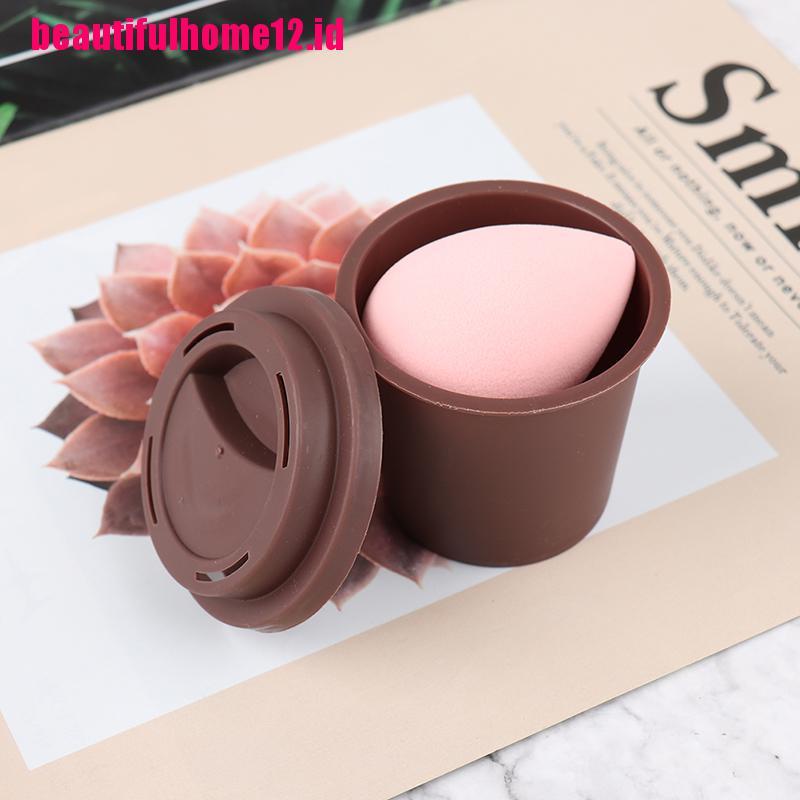 Case Holder Penyimpanan Spons Puff Kosong Bentuk Cangkir Kopi Untuk Makeup