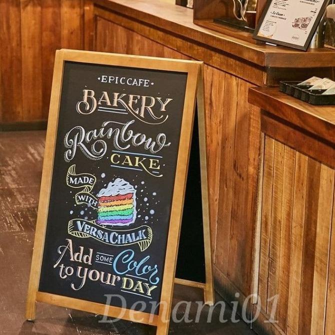 

PAPAN TULIS KAPUR 2 MUKA PAPAN BOARD KAYU PAPAN MENU CAFE DEKORASI - Coklat
