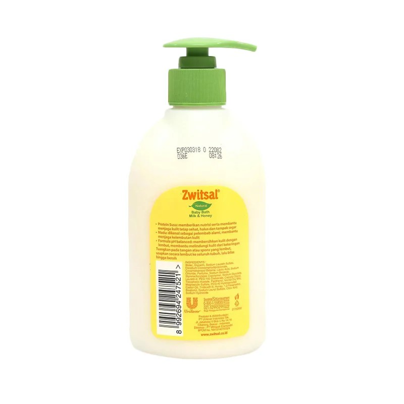 Zwitsal Baby Bath Milk Honey 300ml (Pump)