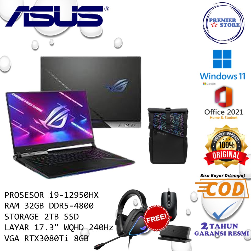 ASUS ROG  STRIX SCAR 17 SEG733CX-I98RC6T-O i9-12950HX 32GB 2TB SSD RTX3080Ti QHD W11+OHS