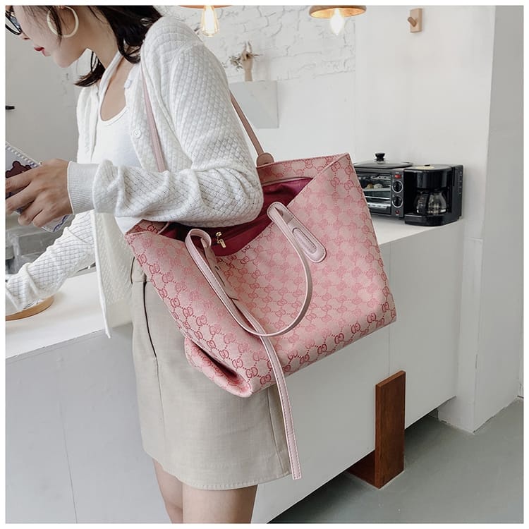 BJ15135 - BROWN/PINK - TAS BAHU SHOULDERBAG SLEMPANG CANVAS ELEGAN FASHION TAS WANITA FASHION IMPORT MODIS ELEGAN TERMURAH TERLARIS TERBARU BAGSTORE JAKARTA TAS BATAM CR7558 GT1836 ELJ5135 BQ3005 LT1234 JT76144