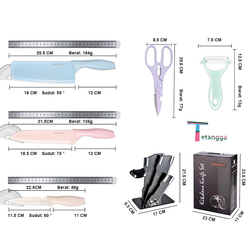 Pisau Dapur Set isi 6pcs Kitchen Knife Set Multicolor Knife Set Gift Premium 6in 1 TETANGGA VS-1817