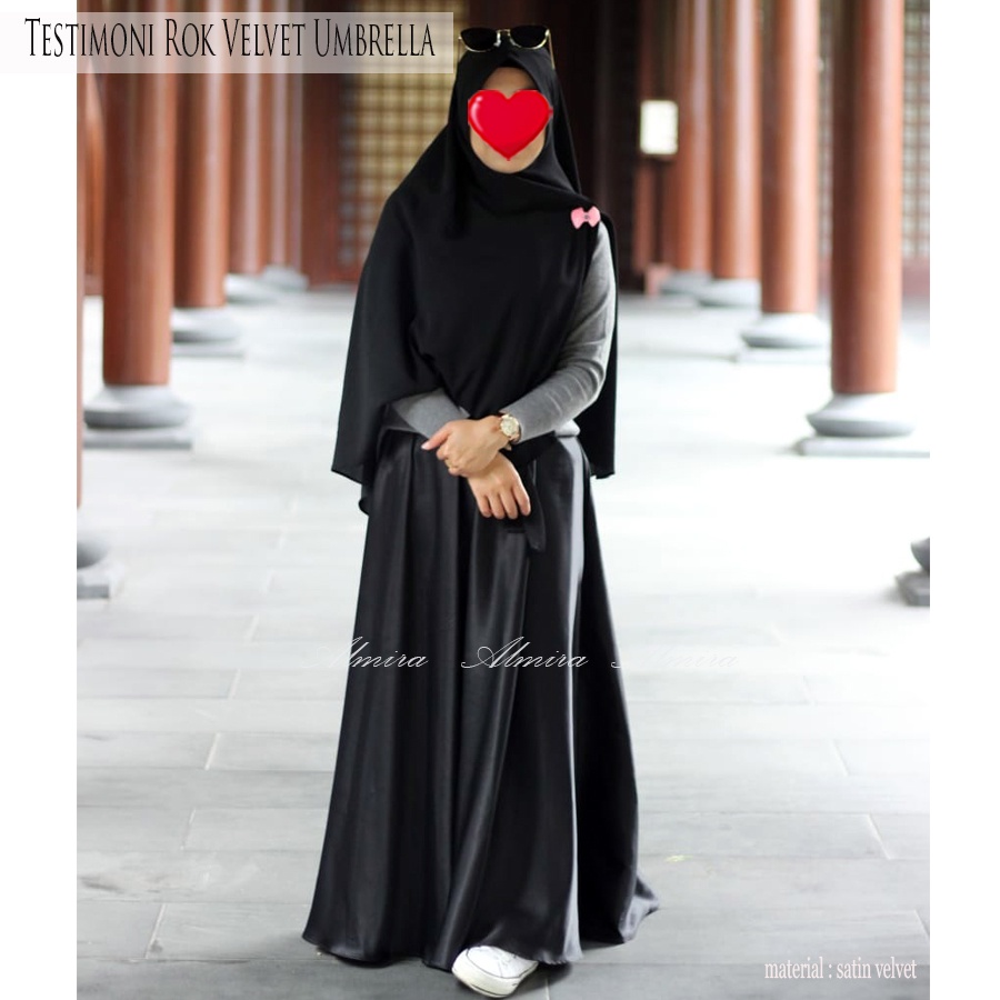 Rok Satin Panjang Payung Lebar Syari Kondangan Velvet Umbrella Skirt Almira Panjang 100cm