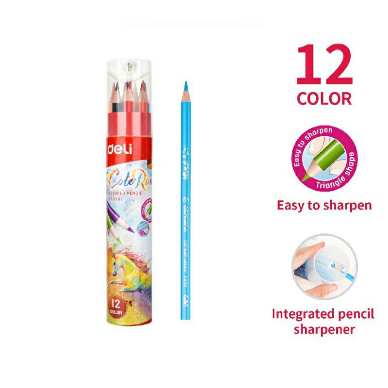 

DELI Pensil warna 12 tabung - pencil color (+ orotan dan tempat tabung pensil warna)
