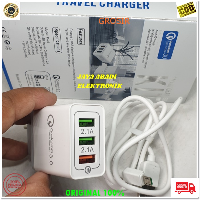 J311 ORIGINAL SMART 7.2A TRAVELL ADAPTOR CHARGER SATU SET MICRO USB 3 PORT USB FAST CHARGING ADAPTIVE ADAPTOR CAS CASAN ADAPTOR USB ADAPTER TC SUPER SPEED ANDROID HP HANDPHONE QUICK QUALLCOM REAL QC AUTO ID Smart Travel Charger Kit with 3 USB PORT 7.2A
