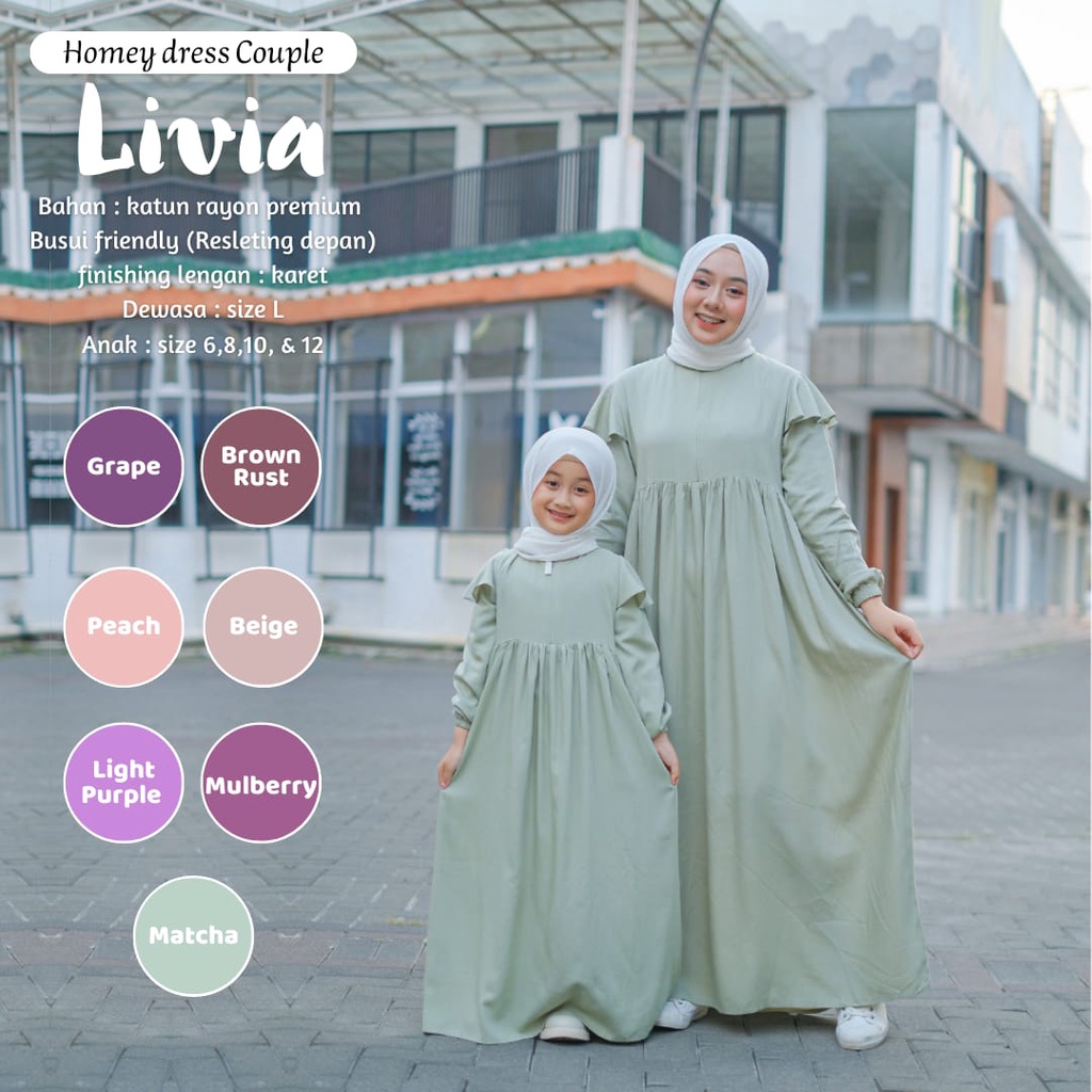 Homey Dress Livia Polos Gamis Mom &amp; Kids Couple Dress Polos Bahan Katun Rayon Premium Nyaman Dipakai | Bisa COD