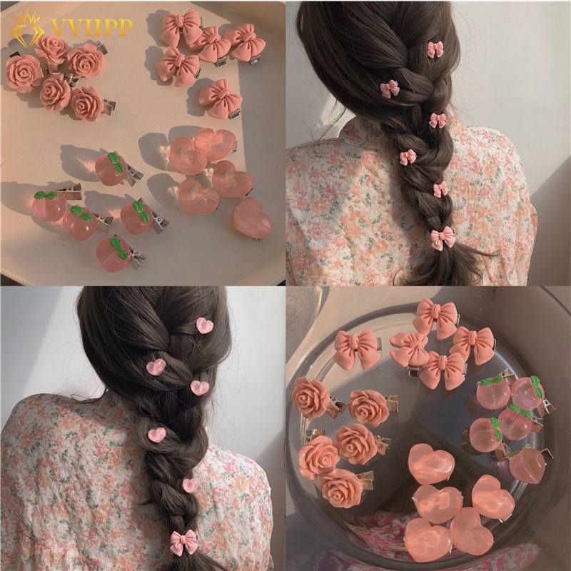 5pcs / Set Jepit Rambut Desain Bunga Peach Pink Untuk Wanita