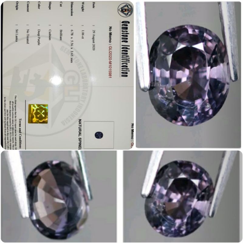 Natural Purple Spinel Ceylon memo NTD Top Luster Srilanka