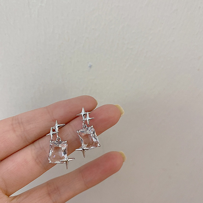 Anting Tusuk Bentuk Kotak Motif Bintang Transparan Untuk Wanita