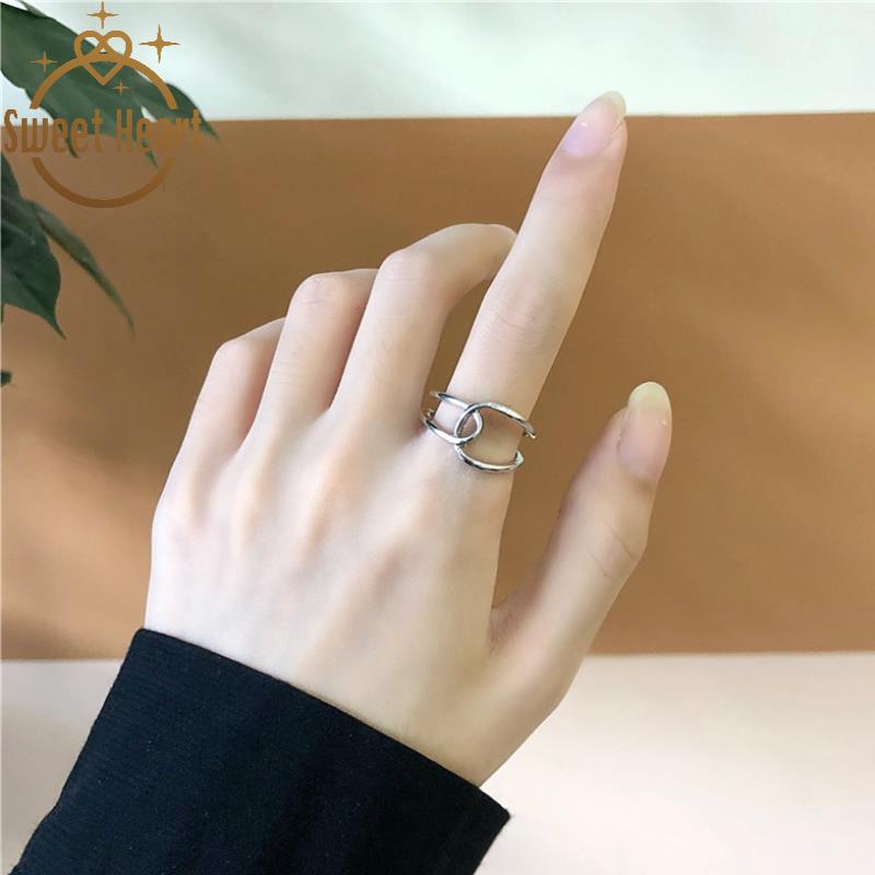 Vintage Silver Color Rings for Women Wedding Trendy Jewelry Adjustable Antique Rings Jewelry Accessories Sweet Heart Jewelry