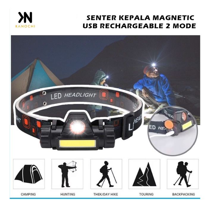 Senter Kepala LED COB Rechargeable + Magnet Headlamp Waterproof 2 Mode