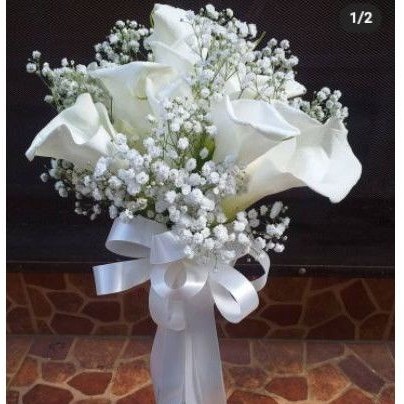 Buket wedding calla lily, bunga asli, fresh flower, tuk pernikahan, pemberkatan,lamaran, dll.