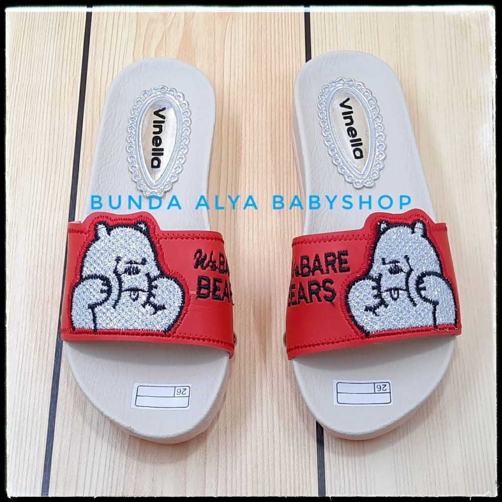 Sendal Anak Perempuan Usia 3 4 5 6 7 Tahun Slop BEAR MERAH SIze 26-35 - Sandal Anak Cewek Alas Karet Anti LicinSALE