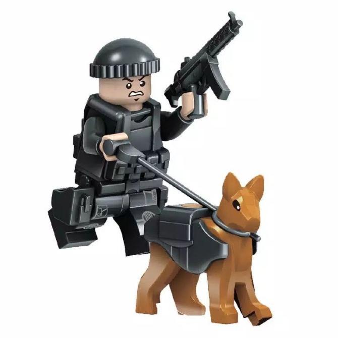 KY010 Police SWAT with Dog Weapon Polisi Army Minifigure Brick DIY