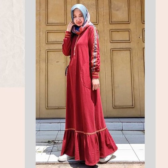 Dress Muslim Casual Modern Wanita By Deriana Project Maylea Rumple Maroon L4coste list Lurik