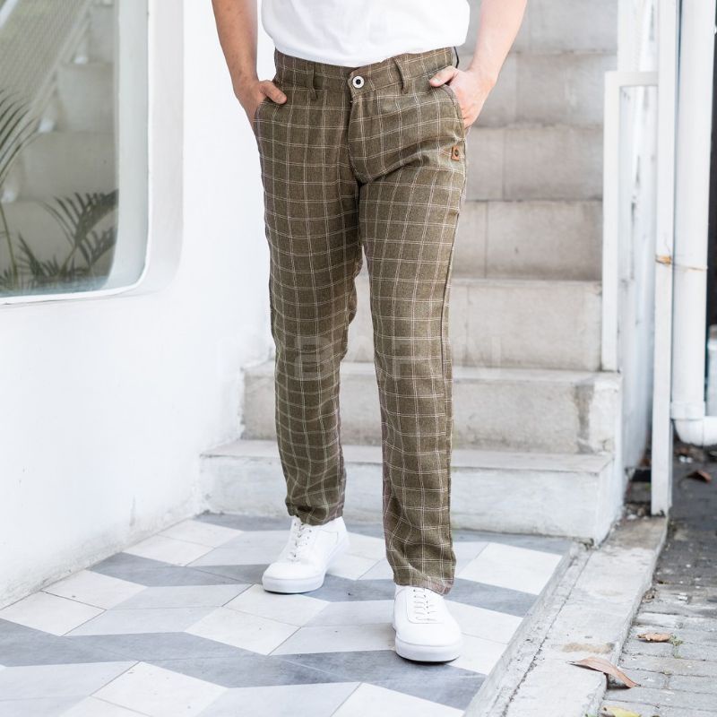 Chino Tartan kotak pants pria