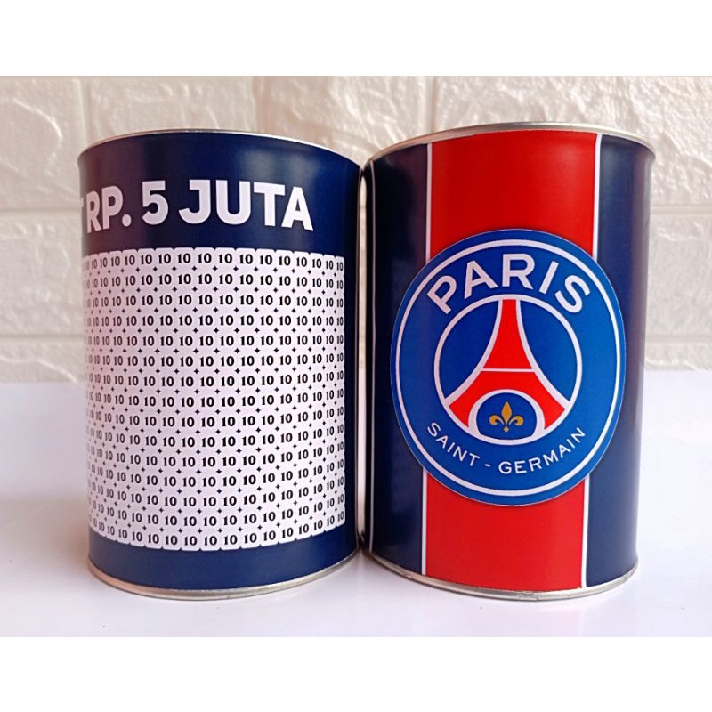 celengan target PSG target 5 juta pecahan uang 10 ribu,bisa buka tutup,bahan full kaleng