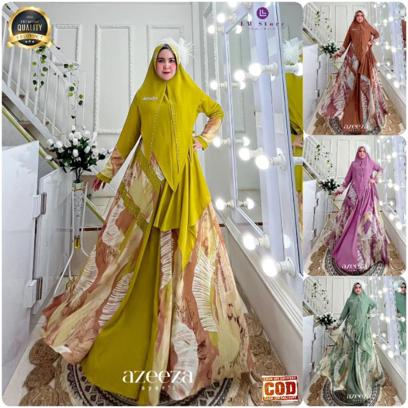 Gamis Syar'i Premium Set Syari Plus Khimar Original Brand Azeeza by Wadah Muslim Super Mewah Dan Ker