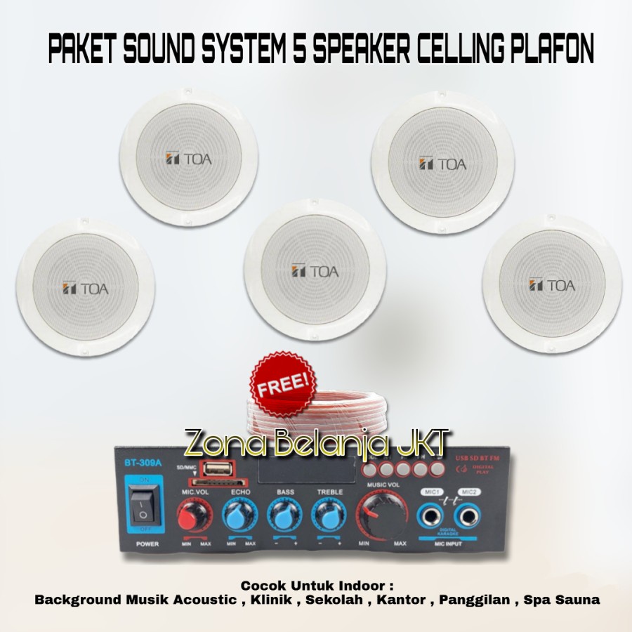 PAKET SOUND SYSTEM TOA CEILING PLAFON 5 SPEAKER CAFE RESTO KLINIK PANGGILAN AMPLI USB BLUETOOTH (S-4)