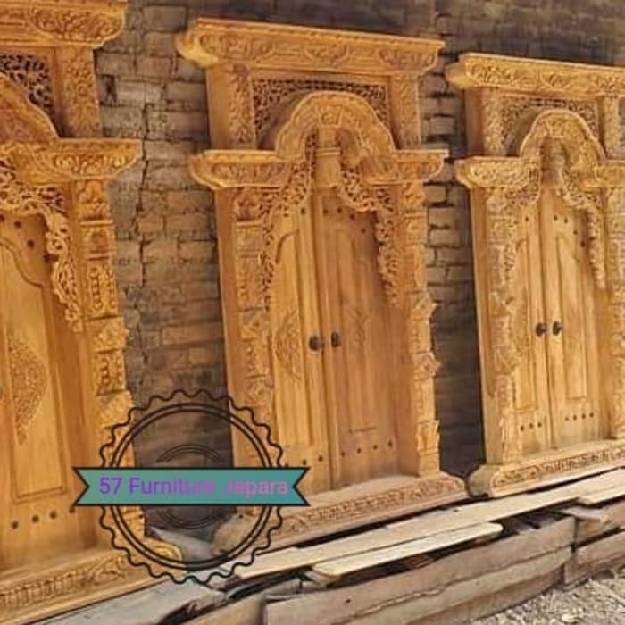 Pintu jendela gebyok ukir Jepara kayu jati mentahan