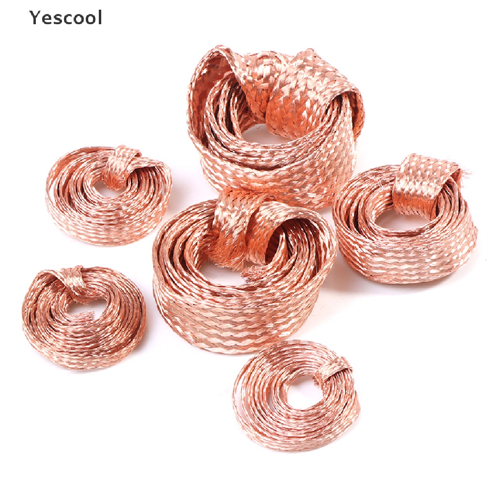 Yescool 1m Flat Pure Copper Braid Cable Bare Copper Braid Wire Ground Lead .