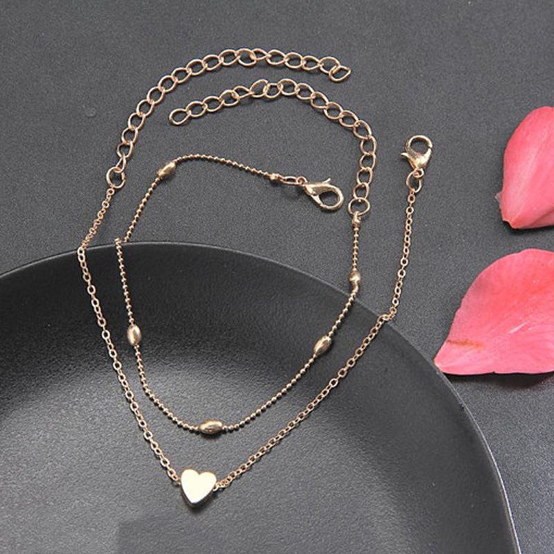 Fashion Gaya Liburan Pantai Eropa Dan Amerika Double-Layer Love Anklet Ladies Jewelry